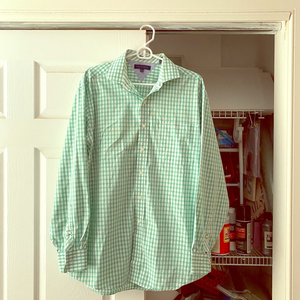 Tommy Hilfiger green and white gingham shirt